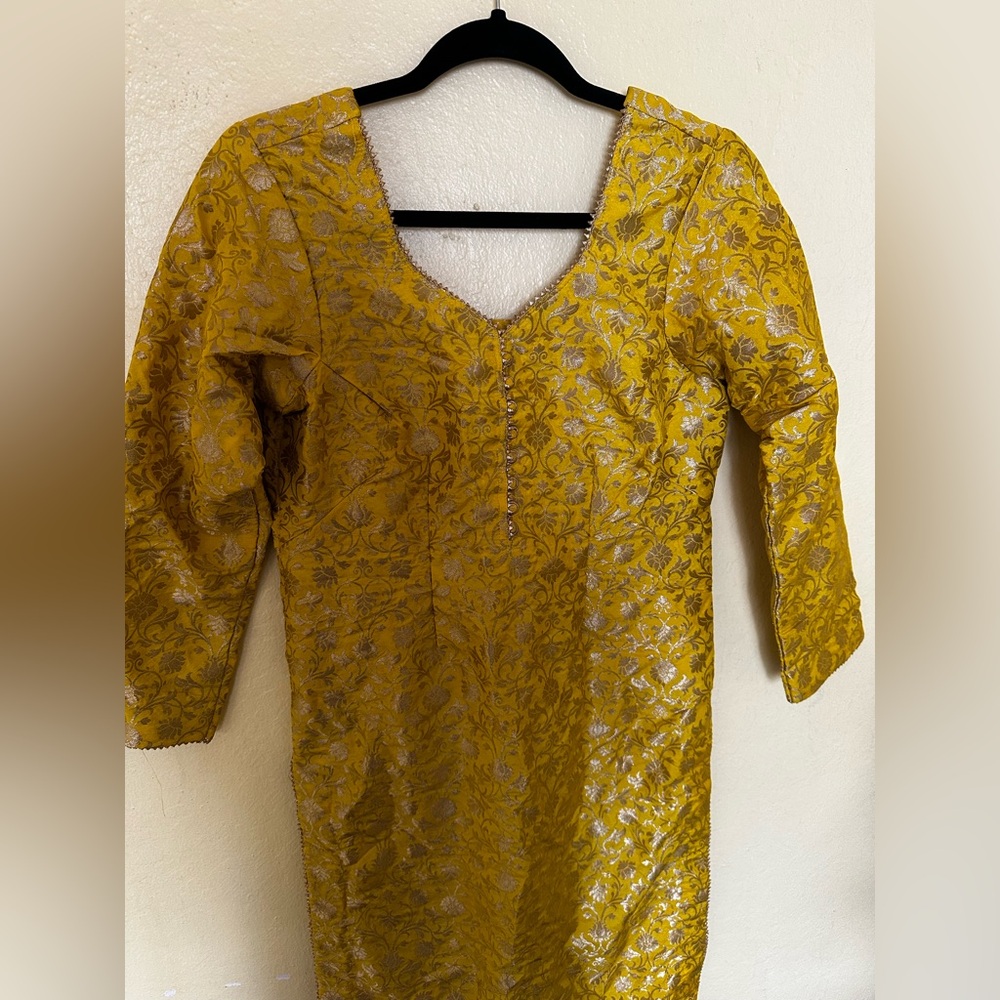 Yellow salwar suit with chiffon dupatta